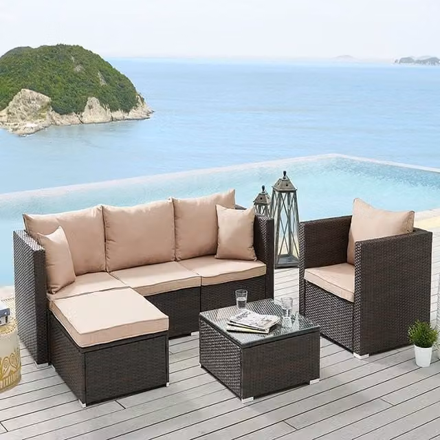 GRS Modern Brown Rattan and Glass Set