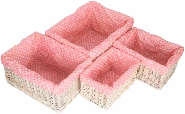 Red Hamper Wicker Open Storage Basket with White and Pink Spotty Lining, 47 cm – 2
