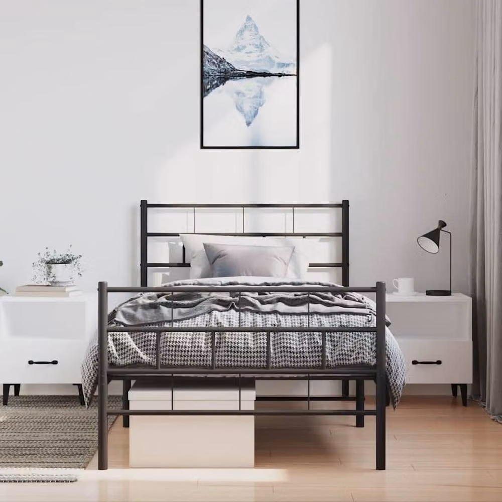 Berkfield Home Metal Bed Frame with Headboard and Footboard, Black, W: 100 cm, D: 200 cm – 2