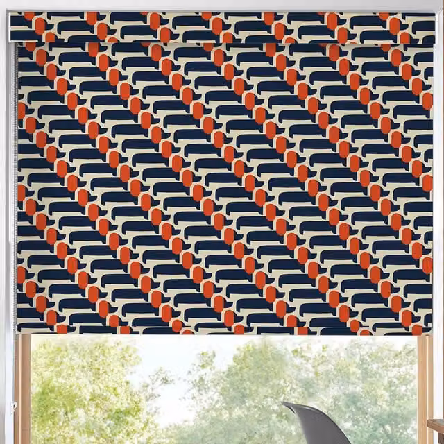 Orla Kiely Dog Show Made to Measure Blackout Roller Blind Whale Blue and Multicolour
