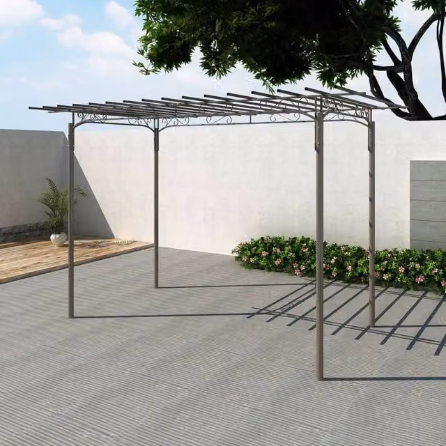 Berkfield Home Silver Steel Rose Arch Garden Arbor Climbing Frame, W/D/H: 320 x 190 x 215 cm