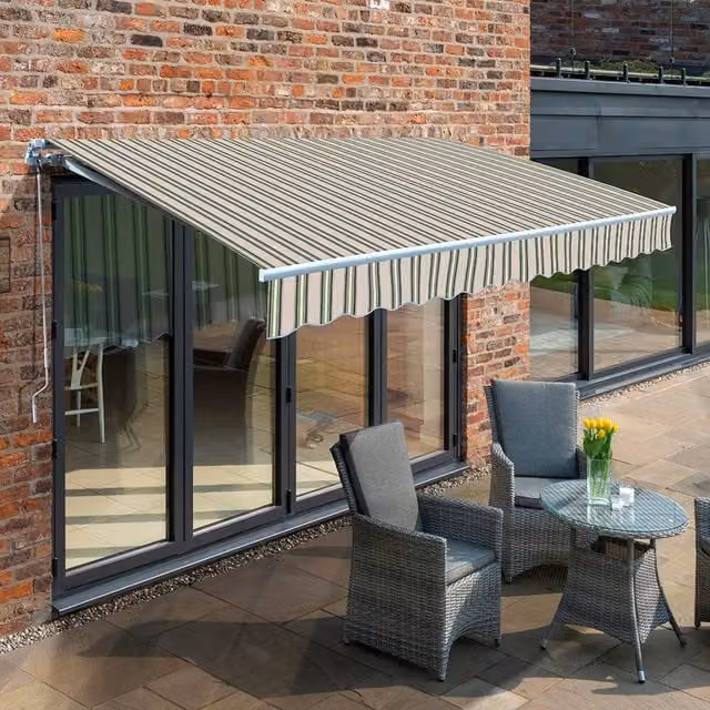 Primrose Electric Retractable Multistripe Awning in Yellow and Multicolour, W: 400 cm, D: 300 cm