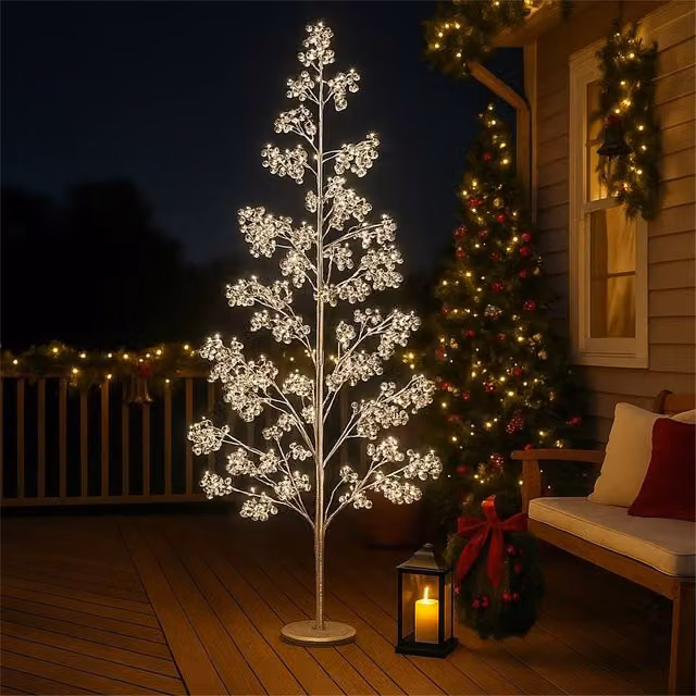Xmas Haus 210cm Christmas Tree with Warm White Micro LEDs and Silver Balls – 1