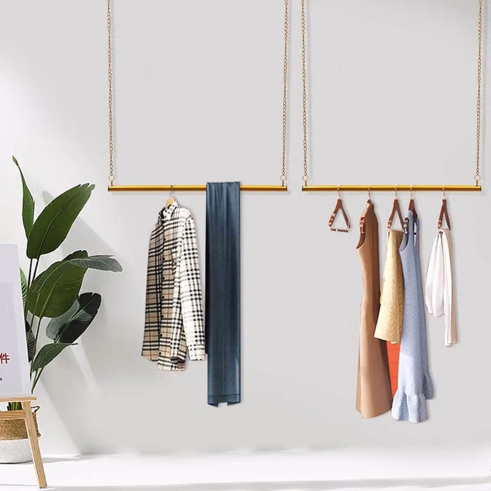 Ventryn Gold Metal Continuous Linear Garment Display Rail 2-Piece Set – 3