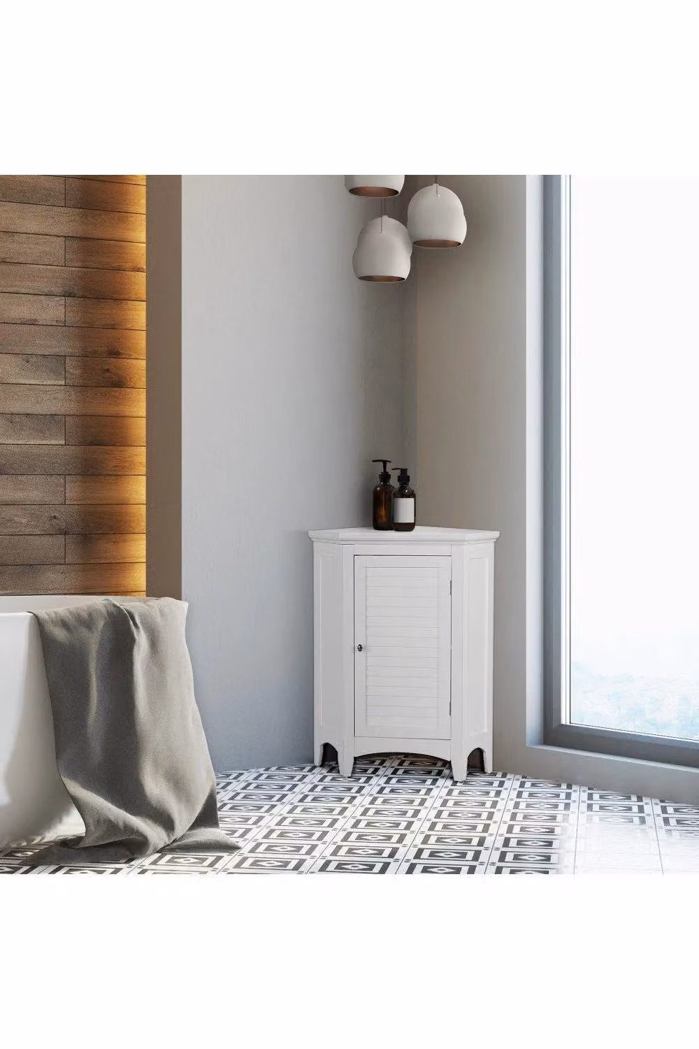 Teamson Home White Lacquered Wooden Standing Bathroom Corner Cabinet – 3