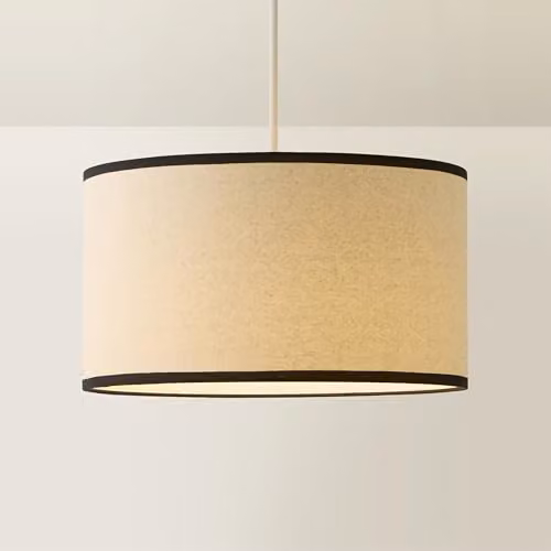 ValueLights Eva Natural Linen Drum Light Shade with Black Trim, Beige and Black, Diameter: 35 cm, Height: 20 cm – 2