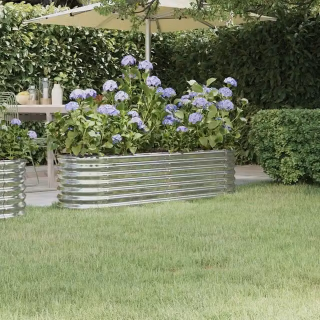 Berkfield Home Garden Powder-coated Steel Raised Bed in Silver, W: 152 cm, D: 40 cm, H: 36 cm