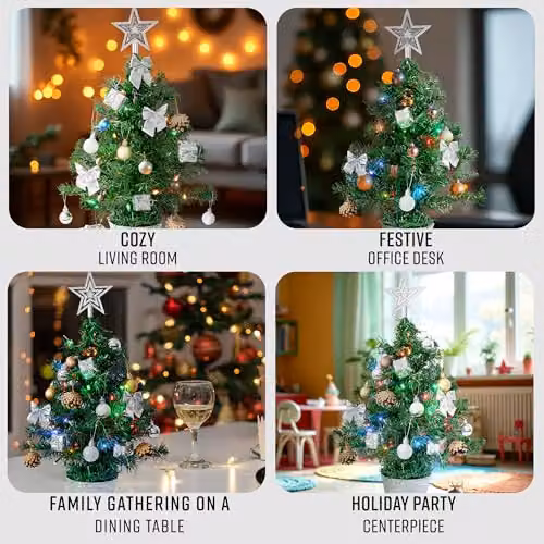 Globrite Pre-Lit Mini Christmas Tree, Green with Multicolour Lights, Height: 45 cm – 4
