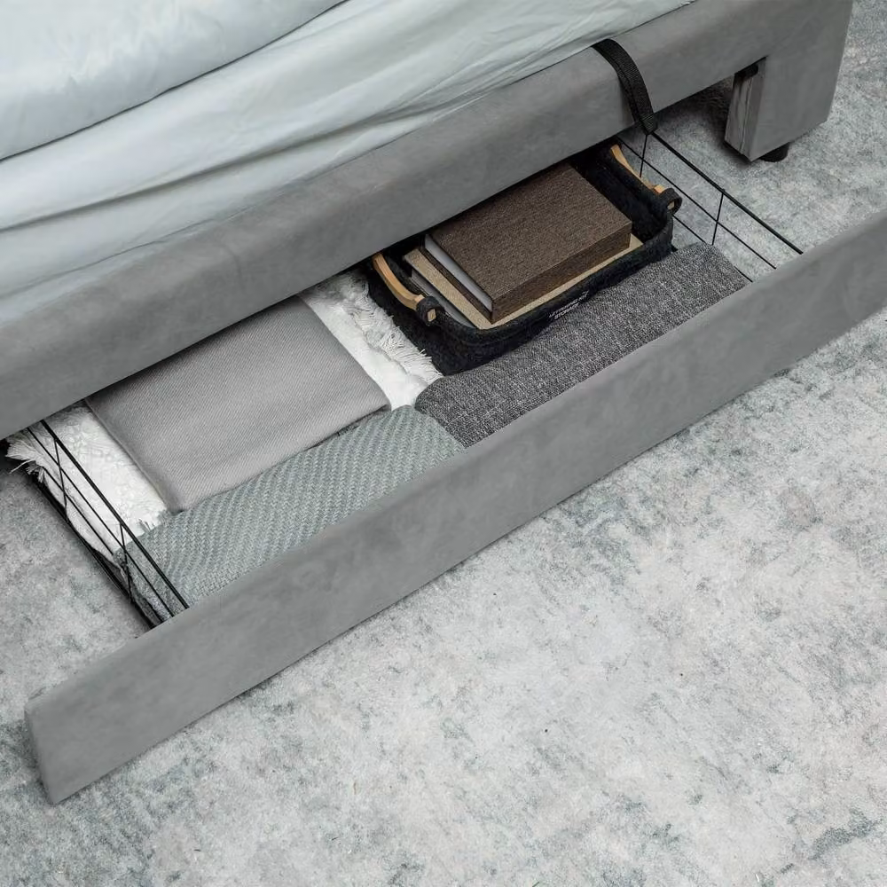 Wyld Haus Dineno Grey King Ottoman Bed Frame with Lift Up Base and Front Divan, W/D/H: 150 x 200 x 104 cm – 7