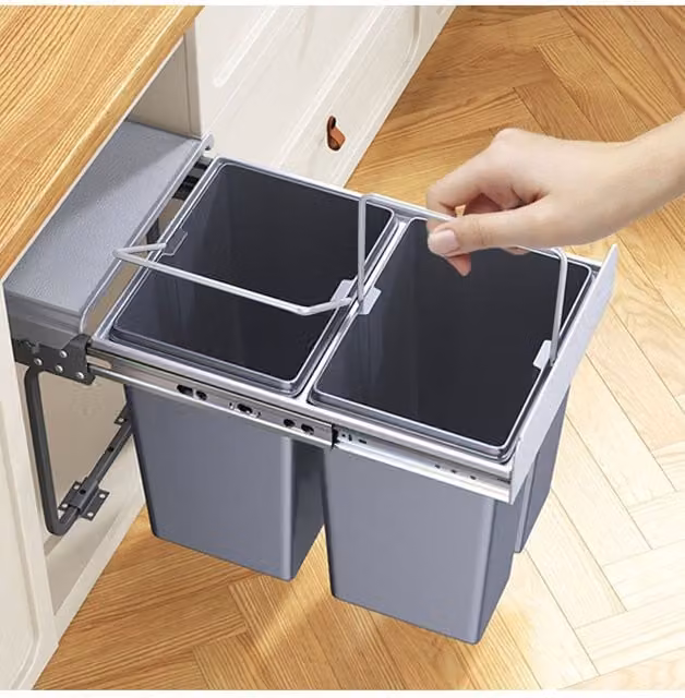 Living and Home 40L Under Cabinet Pull-Out Recycling Dustbin with 2 Compartments, Grey