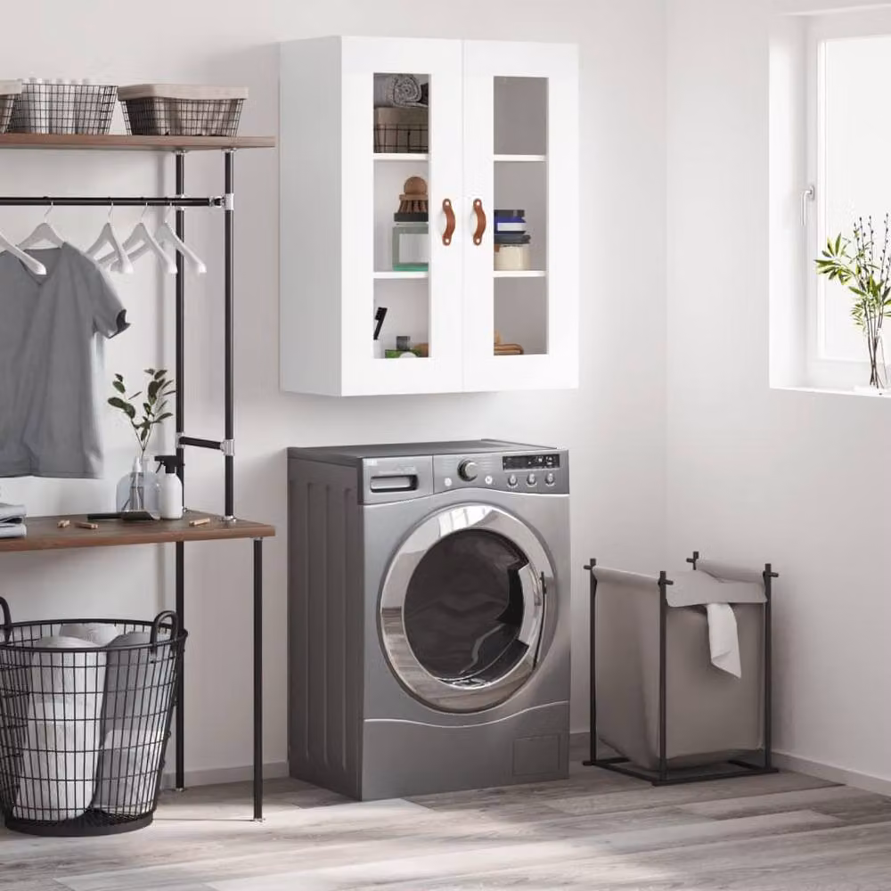 Berkfield Home Wall Mounted Cabinet with Glass Doors, White, W: 69.5 cm, D: 34 cm, H: 90 cm – 2