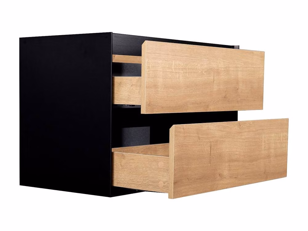 LANNICK LANNICK Wall-Mounted Vanity Unit in Natural and Black, W: 80 cm, D: 45.6 cm, H: 55 cm – 4