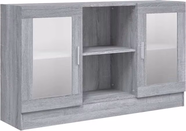 Berkfield Home Vitrine Cabinet in Grey Sonoma with Glass Doors and Internal Shelves, W/D/H: 120 x 30.5 x 70 cm