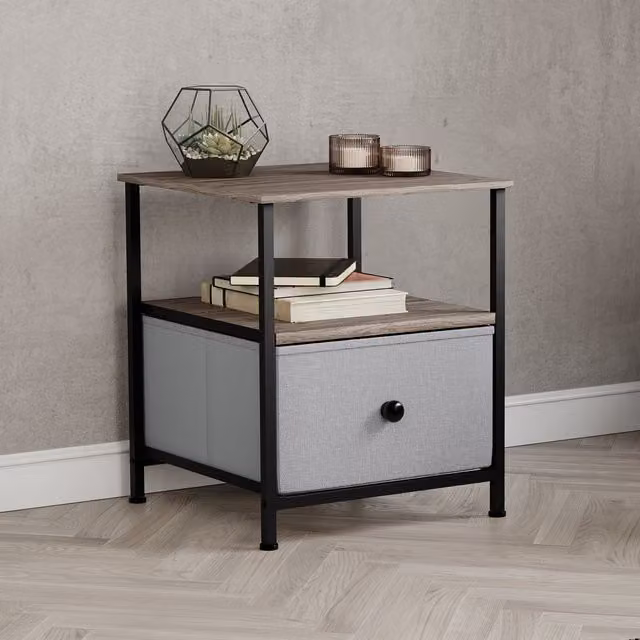 Vida Designs Modern Bedside Table Chest in Beige and Grey