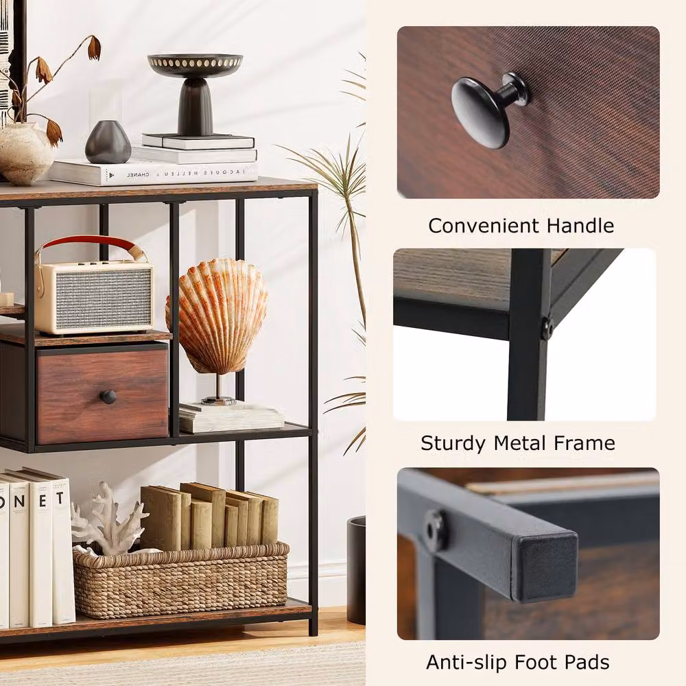 Costway Brown Console Table with Drawer and 4-Tier Display Shelf, Width: 100 cm – 5