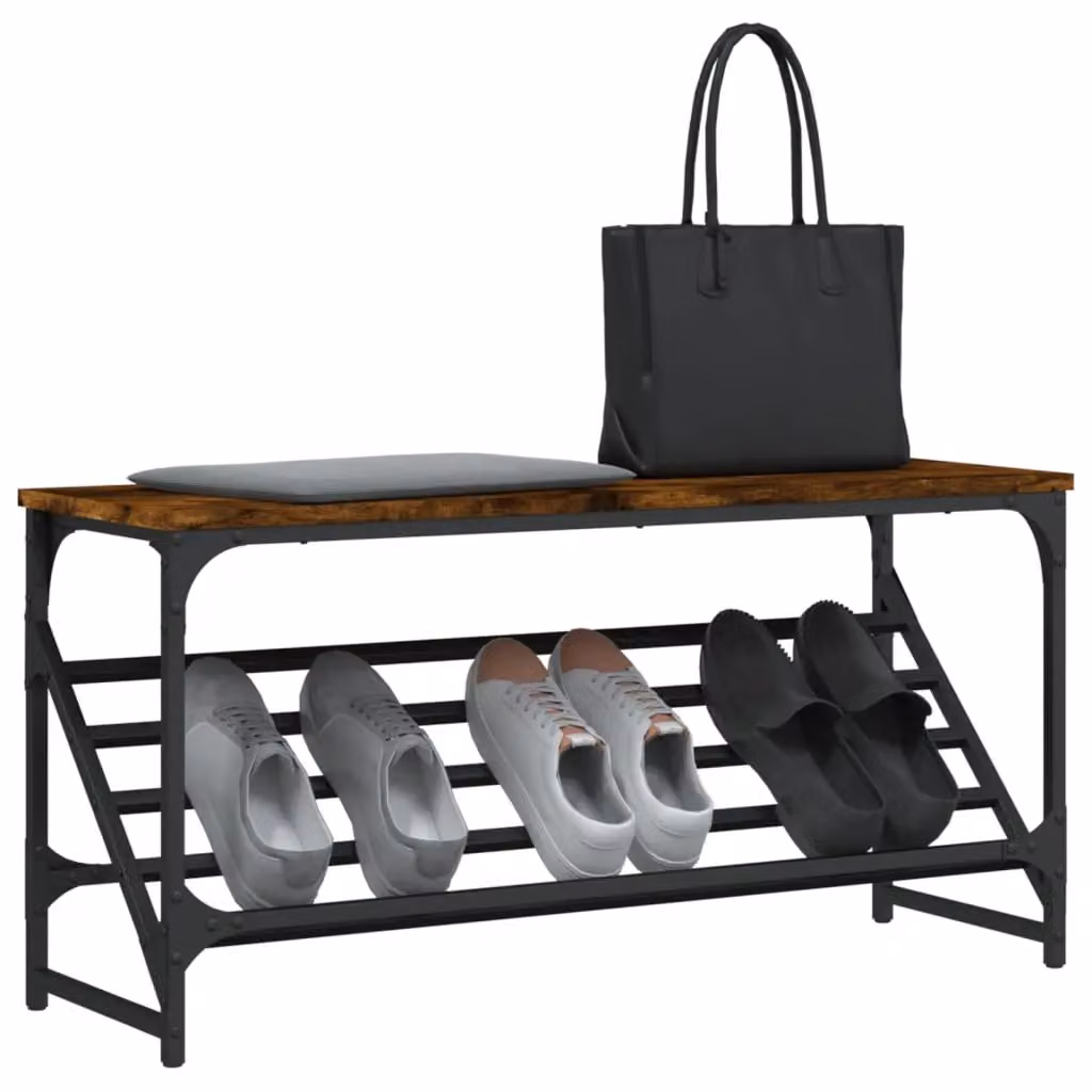 Berkfield Home Smoked Oak Shoe Rack in Brown, W/D/H: 90 x 30 x 45 cm – 3