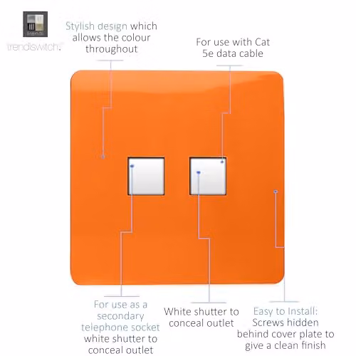 Trendi Artistic Modern Glossy Tactile Telephone and Cat 5e & Cat 6 RJ45 PC Socket in Orange – 2
