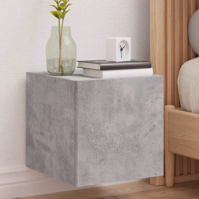 Berkfield Home Modern Wall-Mounted TV Cabinet with LED Lights, Concrete Grey, W/D/H: 30.5 x 35.0 x 30.0 cm