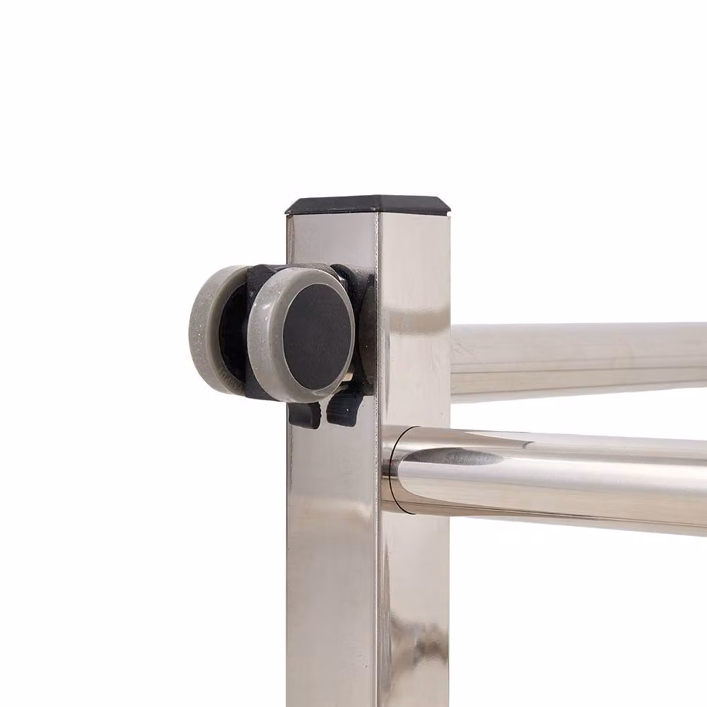 Living and Home Adjustable Stainless Steel 2-Rod Clothes Drying Rack with Wheels in Silver – 2