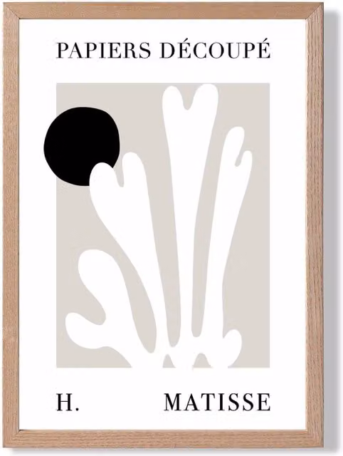 ARTZE Matisse Floral Cutout Beige and Black Framed Botanical Print with Oak Wood Frame
