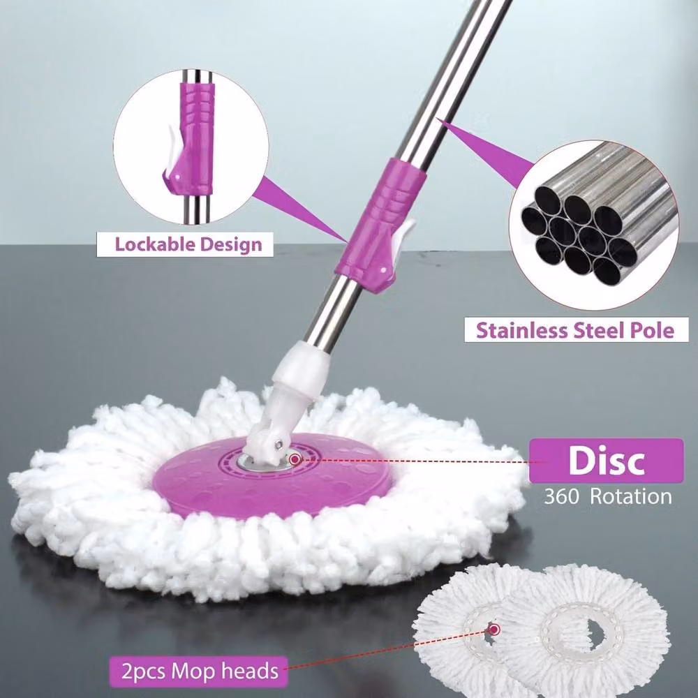 EONLION Purple Mop Bucket Set with Plastic Wringer and Microfibre Mop – 3