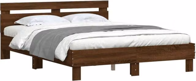 Berkfield Home Durable Bed Frame with LED Under-Bed Lighting in Brown Oak, W/D/H: 140 x 190 x 70 cm