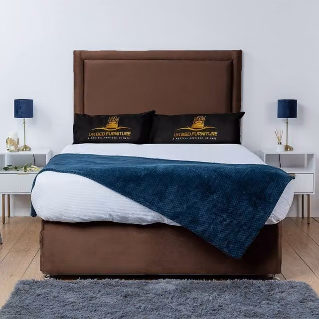 UK Bed Furniture Ascot Divan Bed Base with 26 Inch Headboard in Brown, Single, W/D/H: 90 x 190 x 66.04 cm