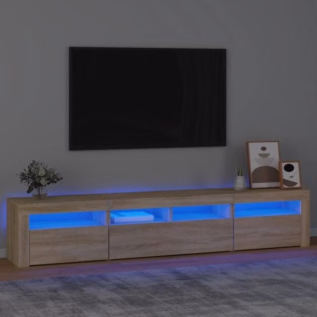 Berkfield Home Modern TV Cabinet with LED Lights in Sonoma Oak Brown, W: 210 cm, D: 40 cm, H: 35 cm