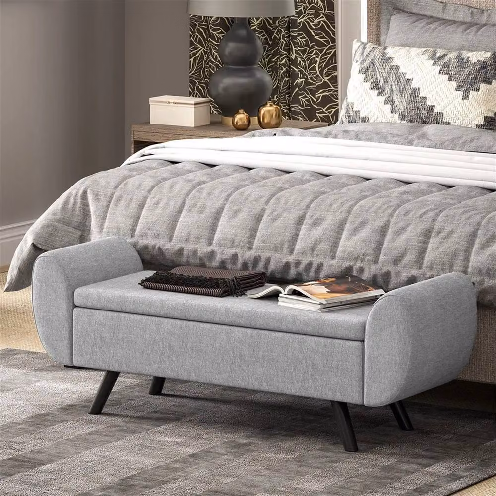 EONLION Linen Storage Ottoman with Armrests in Grey, W: 100 cm, D: 120 cm – 4