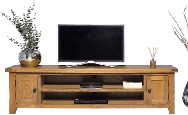 Elm Home And Garden Rustic Oak Large Wide Screen TV Media Unit in Light Oak, Width: 180 cm – 1
