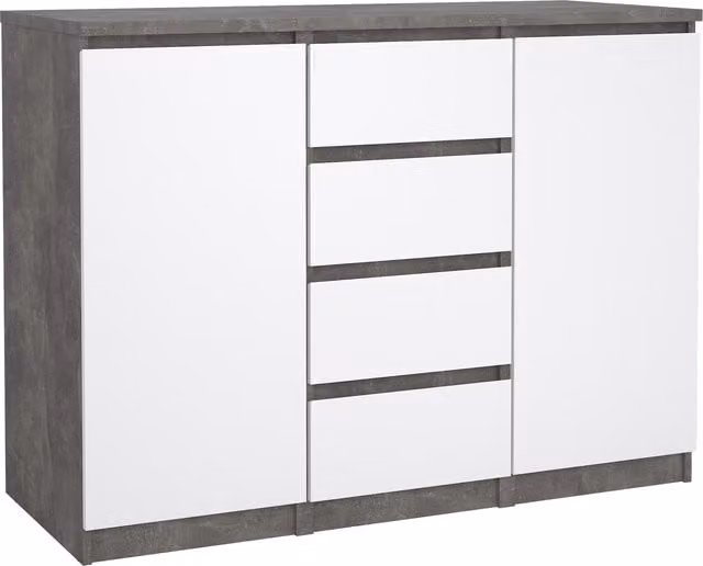 Furniture To Go Naia Sideboard with 4 Drawers and 2 Doors in Grey and White High Gloss