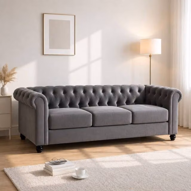 Sofaya Hampton 3 Seater Chesterfield Sofa in Grey Velvet – 1