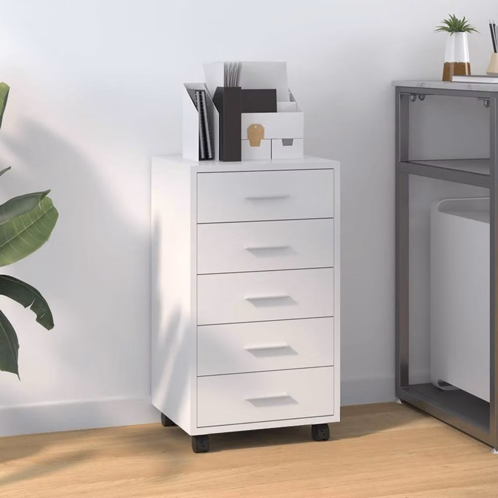 Berkfield Home High Gloss White MDF Drawer Cabinet with Castors – 2