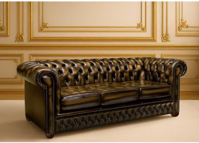 Somnior Beds Ltd Dark Brown Vintage Leather Chesterfield 3 Seater Sofa with Solid Wood Frame
