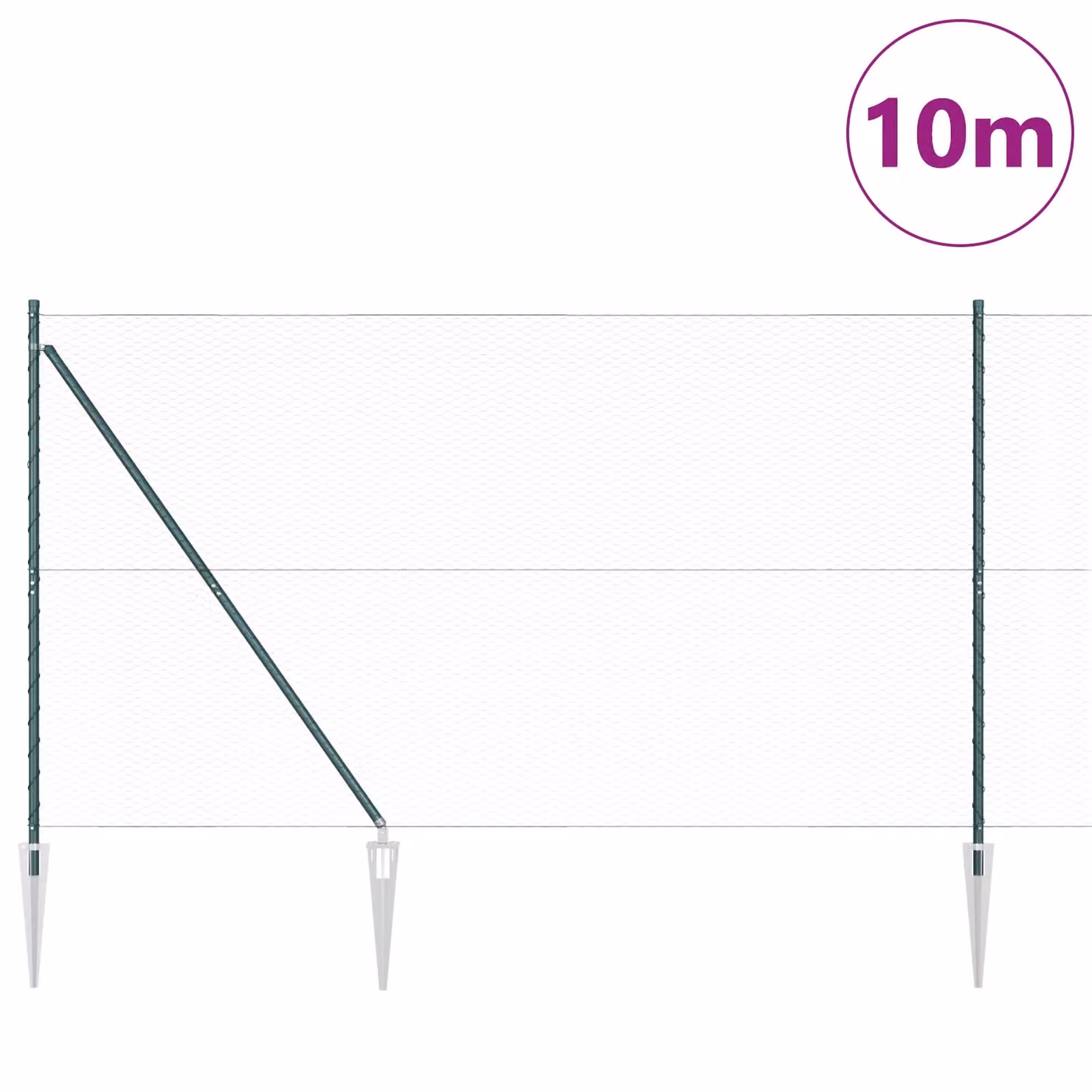 Berkfield Home Green PVC Coated Steel Hexagon In-Ground Fence, H: 160 cm, W: 10 m – 3