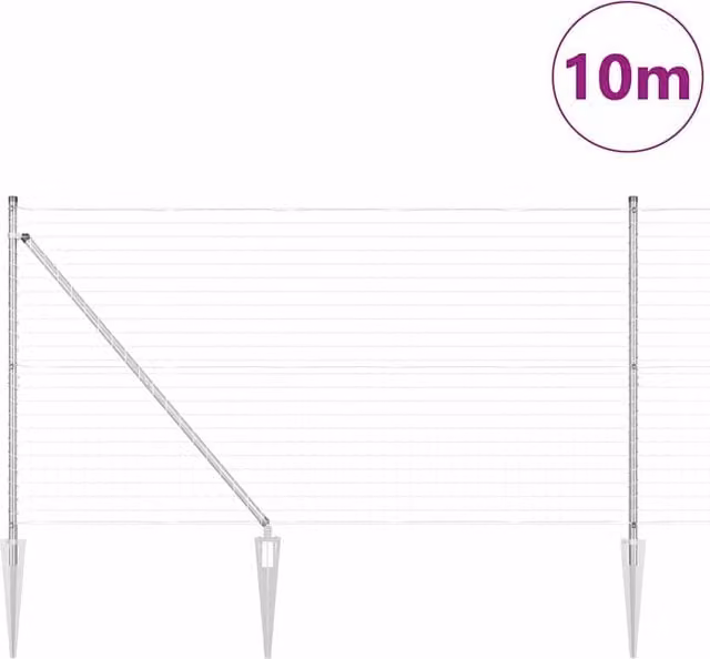 Berkfield Home Modern Euro Fence in Silver Galvanised Steel with 7 Spike Posts, W: 120 cm, L: 1000 cm – 1