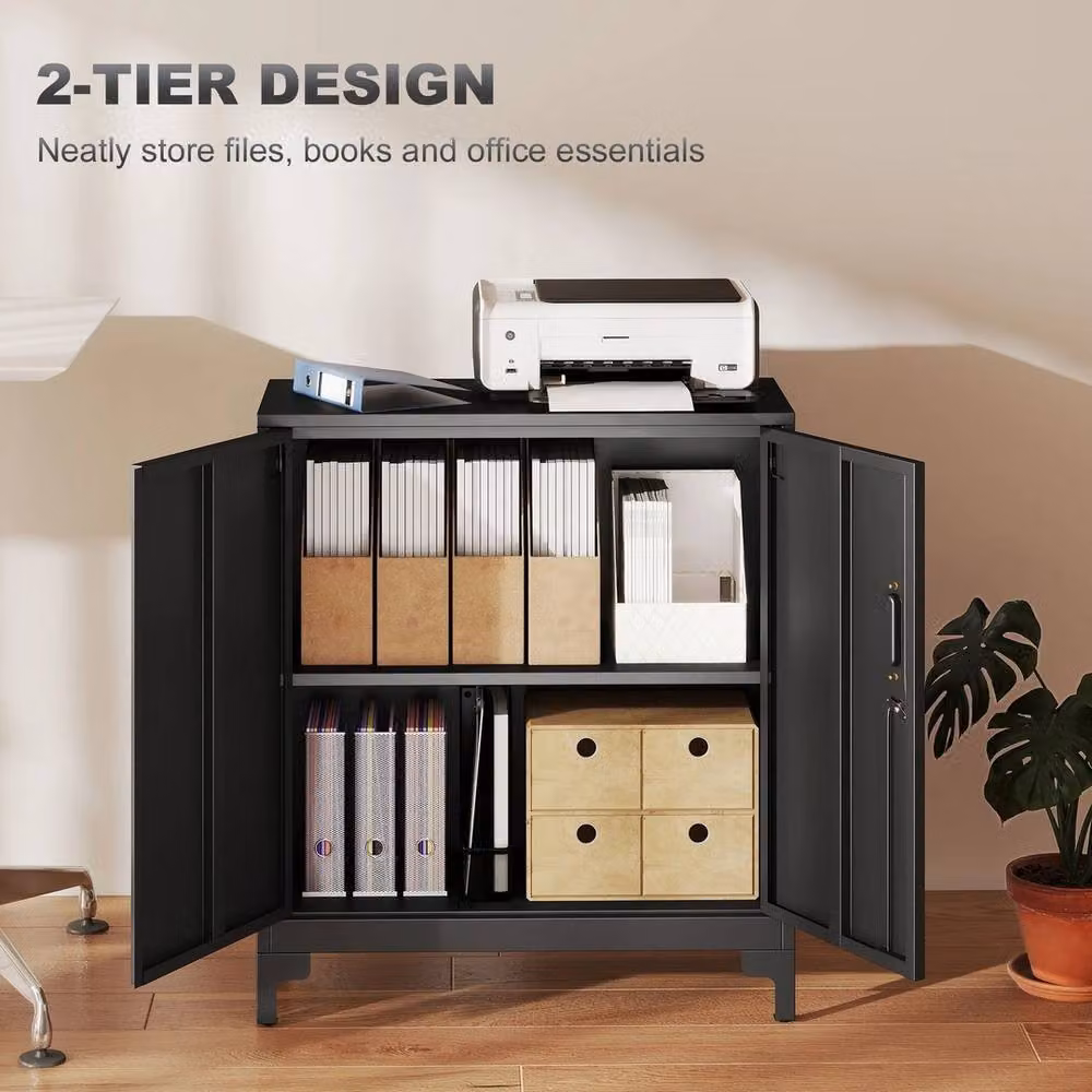 Havendro Lockable 2-Tier Metal Filing Cabinet with Hinged Doors, Black – 5