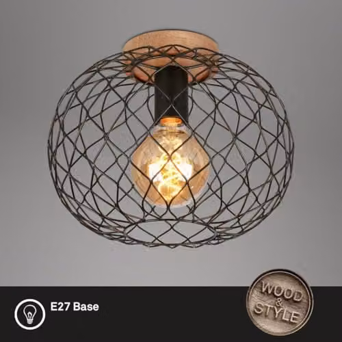 Briloner Vintage Adjustable Single Spotlight Ceiling Light in Black and Wood, W/D/H: 30 x 23 x 30 cm, E27 Socket, Max 40W – 2