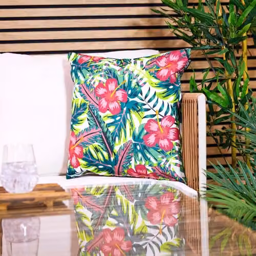 ICON Set of 2 Waterproof Indoor and Outdoor Floral Cushions in Pink and Multicolour, W/D/H: 43 x 43 x 43 cm – 6