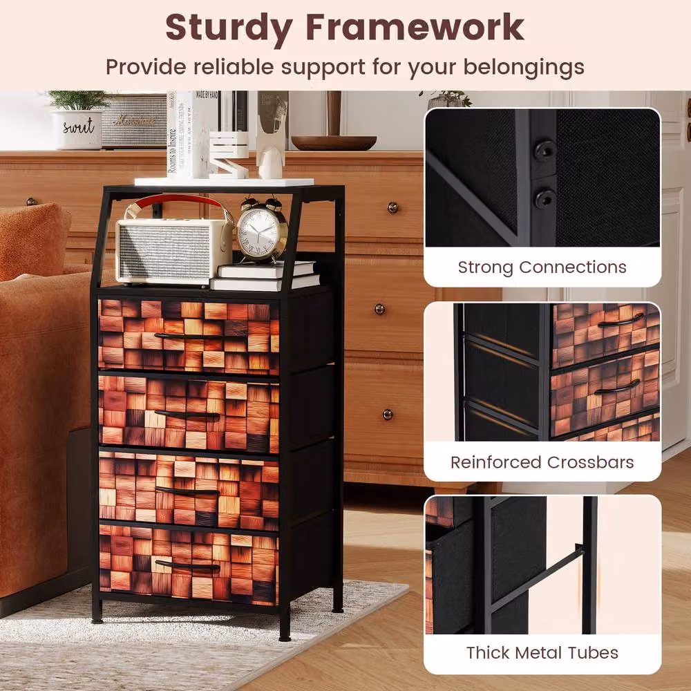 Costway 4-Drawer Dresser Bedside Cabinet and Nightstand in Brown – 4