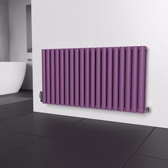Lux Heat Oval Horizontal Double Radiator in Pretty Plum Purple, W: 114 cm, H: 60 cm