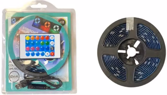 KDMD 3m USB RGB LED Strip with IR Remote Control, Waterproof and Self-Adhesive, Black and Multicolour – 1