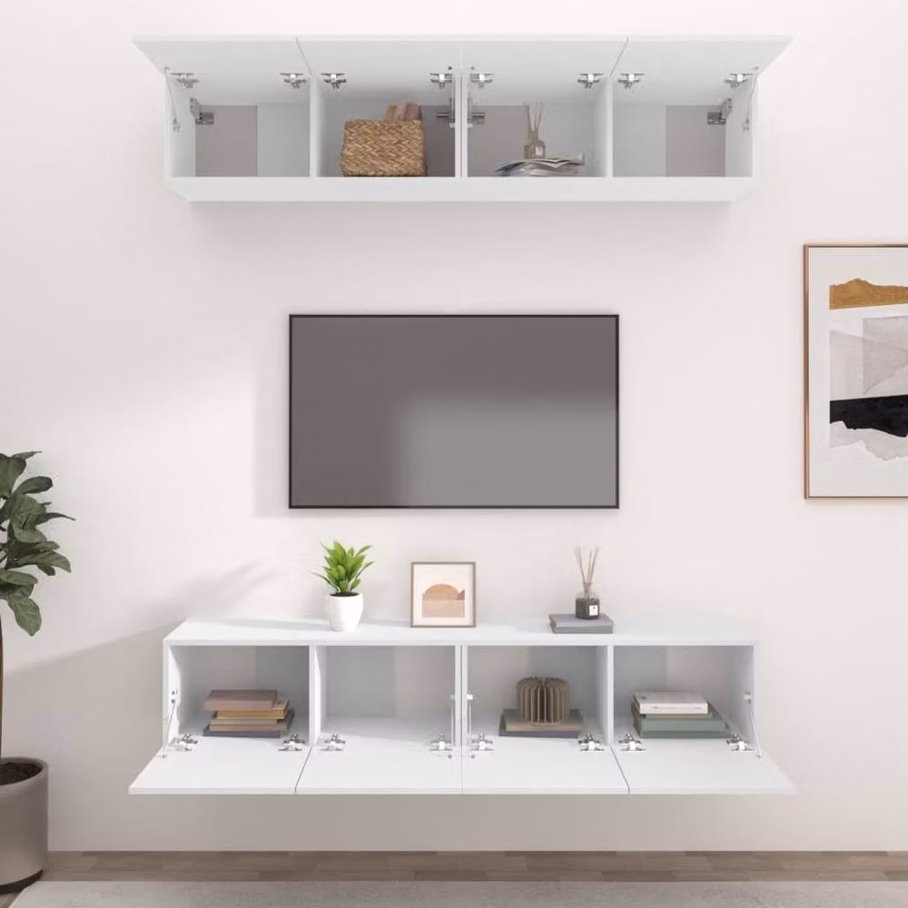 Berkfield Home Set of 4 White Wall Mounted TV Cabinets in MDF, W/D/H: 80 x 30 x 30 cm – 2