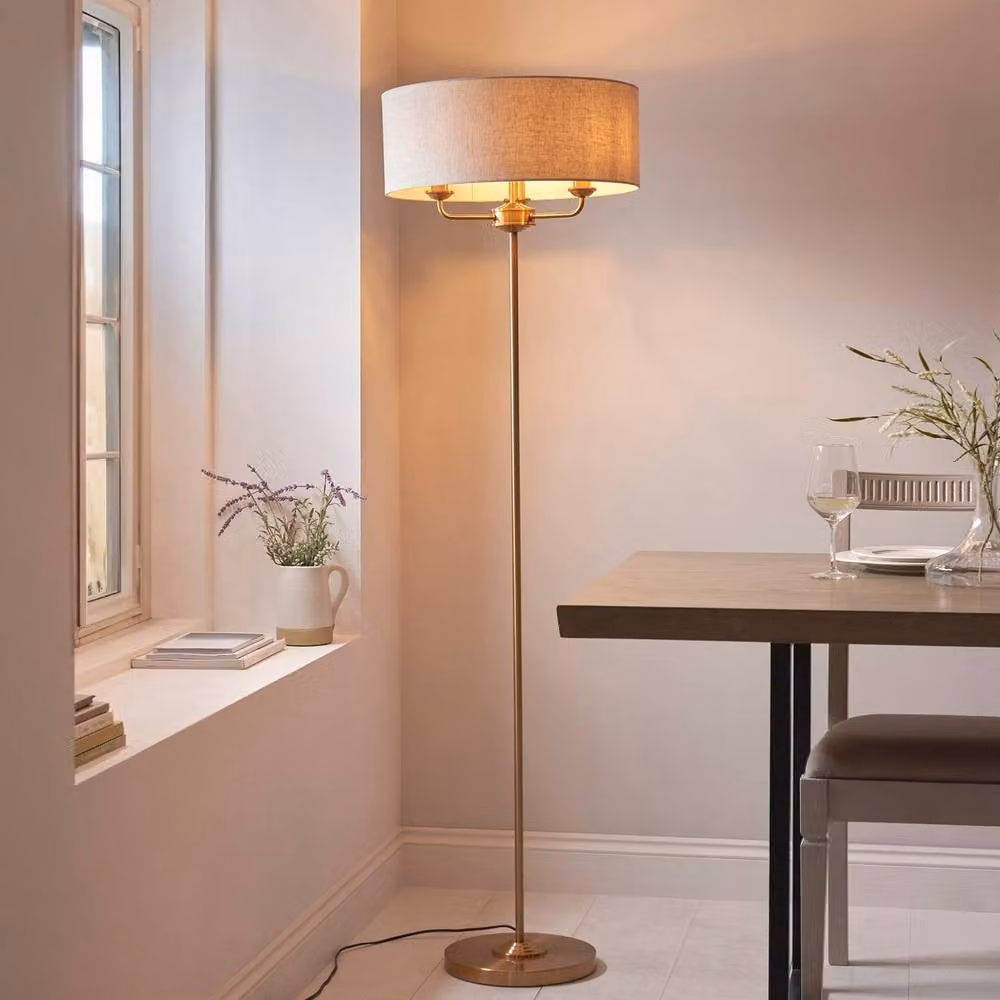 Netlighting Highclere Floor Lamp with Shade in Gold and Brass with Beige Fabric, 3x E14 – 2