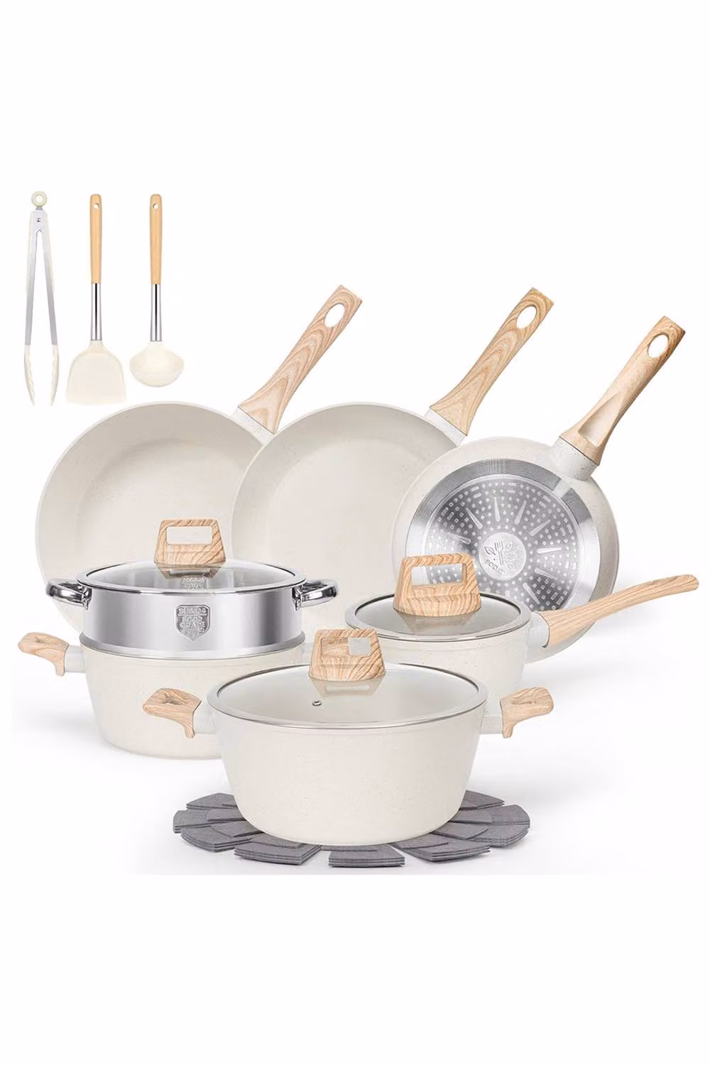 ExtraStar 17 Piece Nonstick Cookware Set with Lids in White – 4