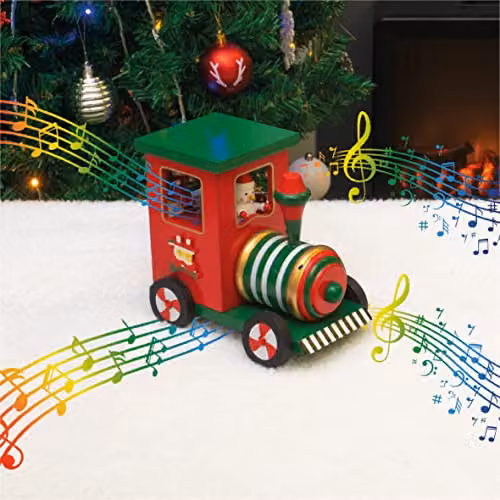 St Helens Home & Garden Mechanical Wooden Train Music Box in Multicolour Red and Green – 8