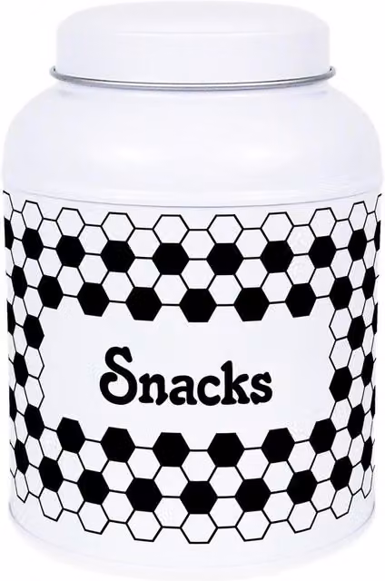 Purely Home Hexagon Tiles Snacks Canister with Domed Lid, Black and White Geometric Metal Storage Jar, 110g