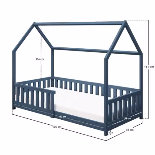 Flair Explorer Single Wooden Playhouse Floor Bed with Rails in Blue, W/D/H: 196 x 90 x 151 cm – 2