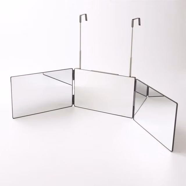 mysmartbuy 3 Way Trifold Over Door Vanity Mirror with Telescopic Hanging Hooks, Silver, H19.5 x W93 x D1.5 cm