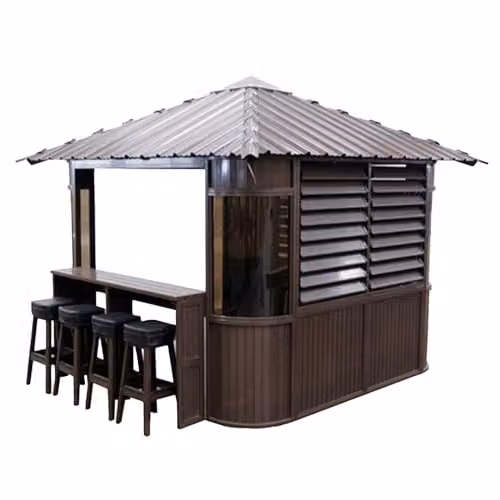 Canadian Spa Co. Fraser freestanding hot tub gazebo in brown with bar, louvre windows and skylight, W/D/H: 305 x 305 x 305 cm – 1
